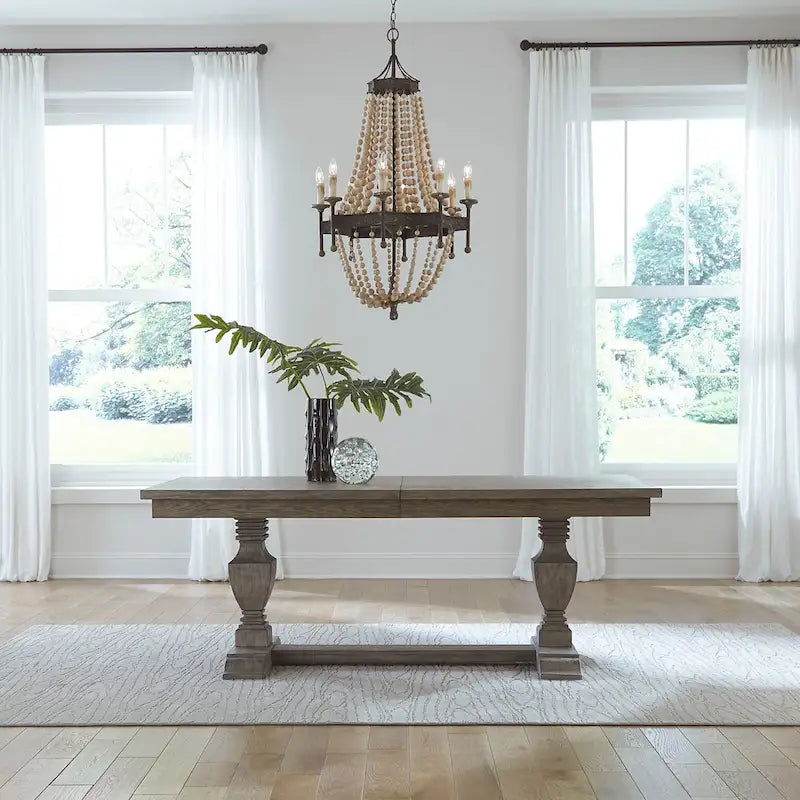 Brown 7 Piece Trestle Table Set