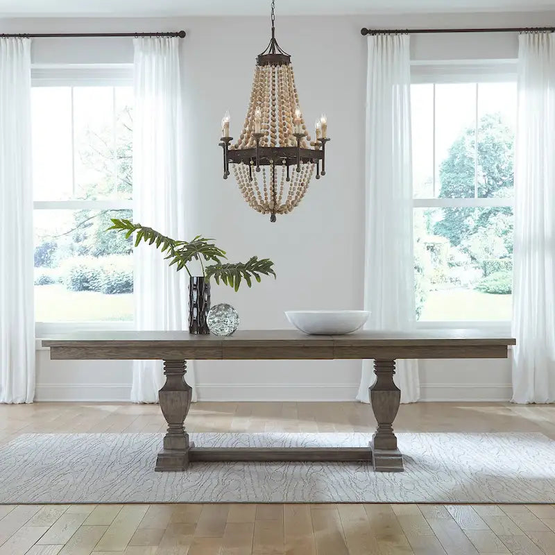Brown 7 Piece Trestle Table Set
