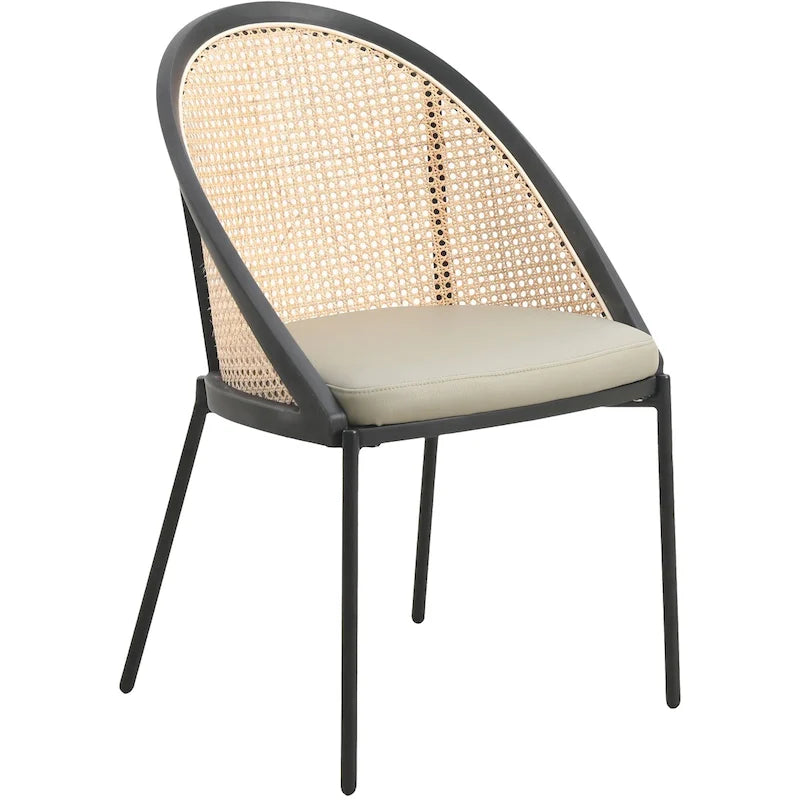 Urbane Modern Stylish Dining Chair with Leather Seat and Wicker Back for Dining Room & Kitchen