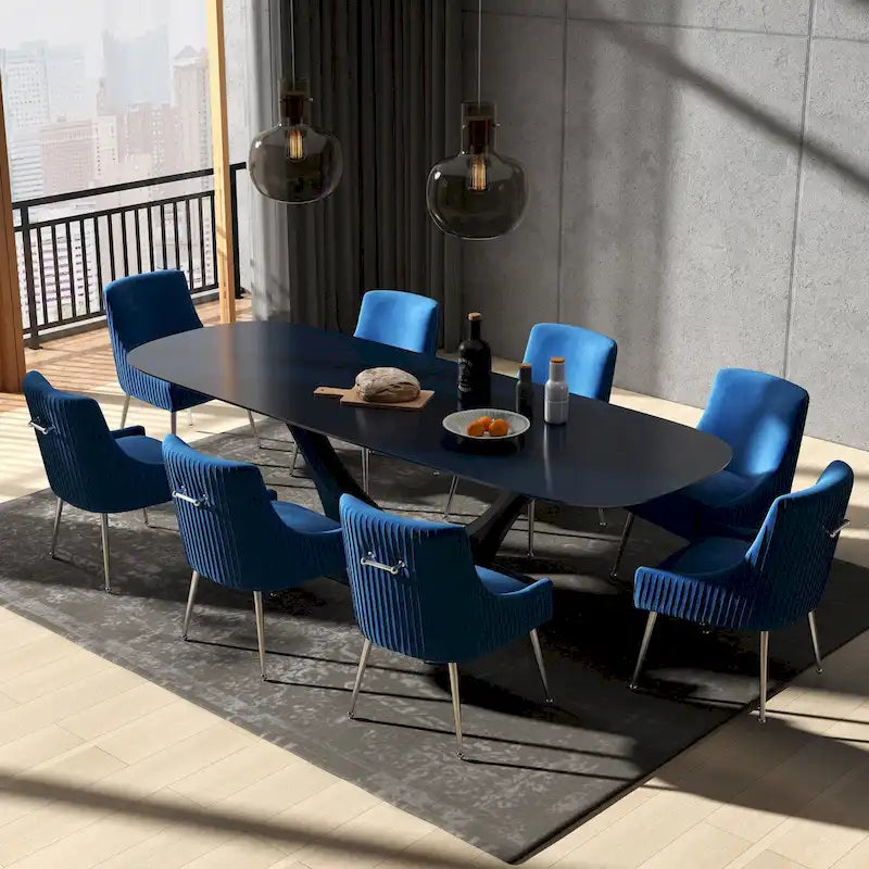 SEYNAR Modern Glam Velvet Dining Chair Set of 8 for Dining Room, Tufted Vanity Chair for Living Room (no table)