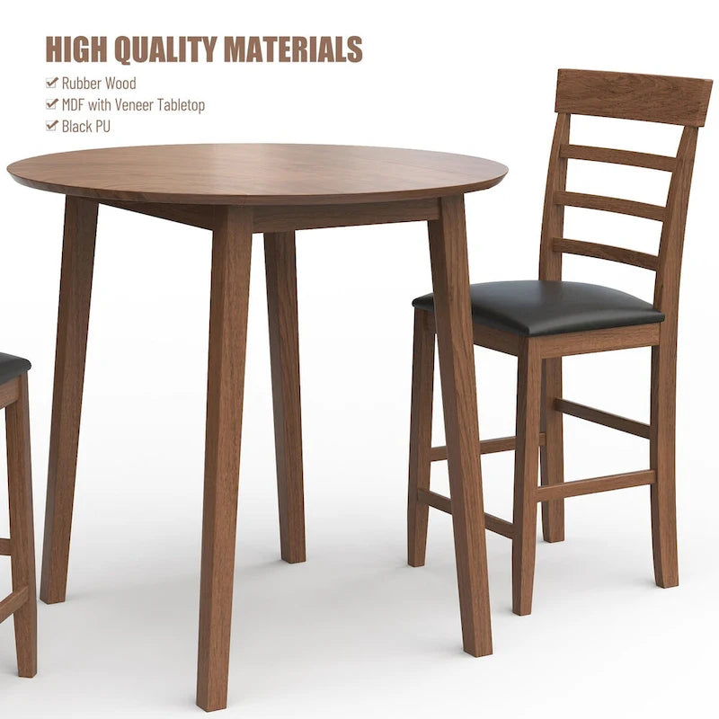 3PCS Retro Round Counter Height Drop-Leaf Table Set