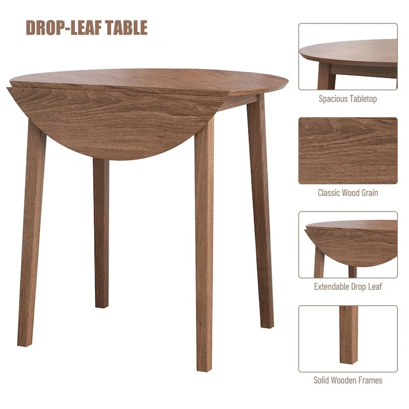 3PCS Retro Round Counter Height Drop-Leaf Table Set