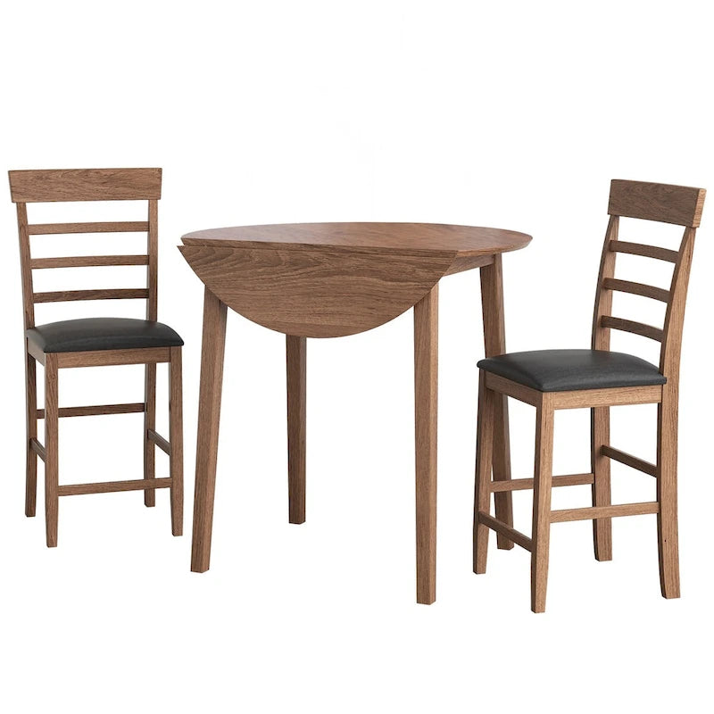 3PCS Retro Round Counter Height Drop-Leaf Table Set