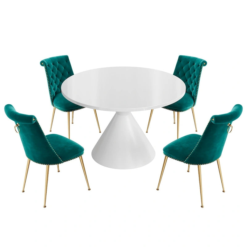 48 Light Luxury White High Gloss Large Countertop Dining Table with Velvet Dining Chair Set