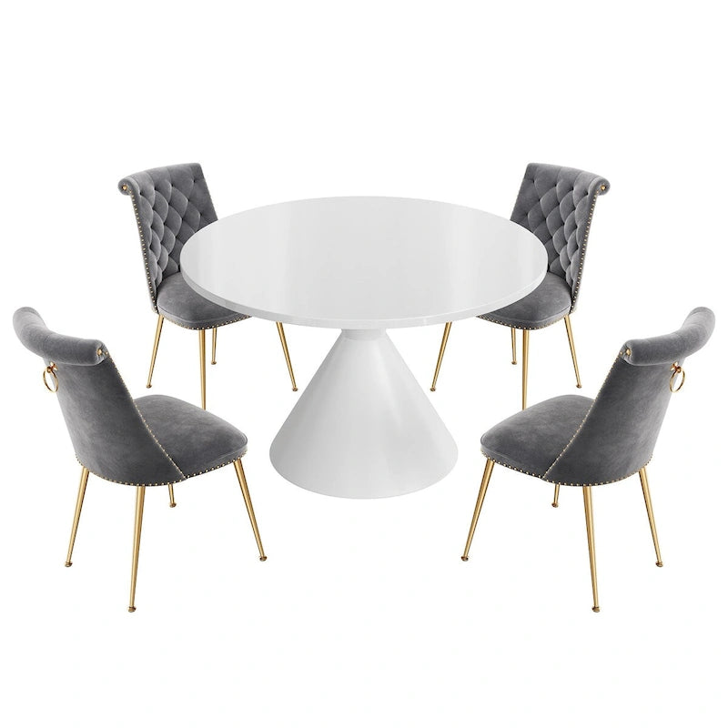 48 Light Luxury White High Gloss Large Countertop Dining Table with Velvet Dining Chair Set