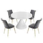 48 Light Luxury White High Gloss Large Countertop Dining Table with Velvet Dining Chair Set