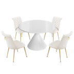 48 Light Luxury White High Gloss Large Countertop Dining Table with Velvet Dining Chair Set