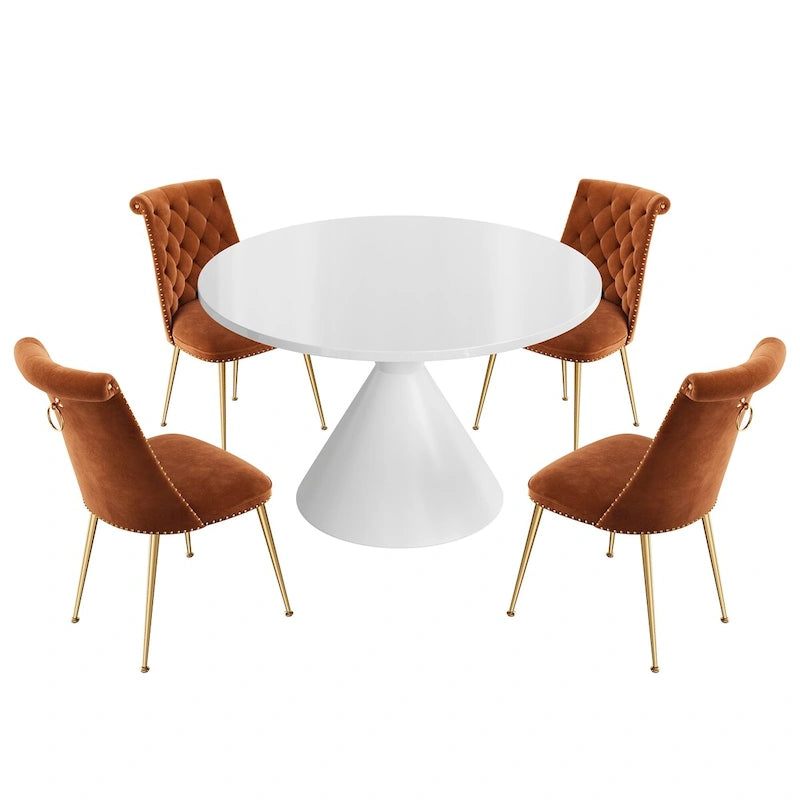 48 Light Luxury White High Gloss Large Countertop Dining Table with Velvet Dining Chair Set