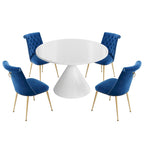 48 Light Luxury White High Gloss Large Countertop Dining Table with Velvet Dining Chair Set