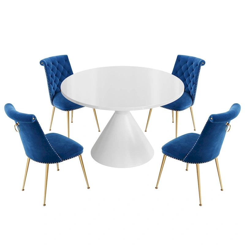 48 Light Luxury White High Gloss Large Countertop Dining Table with Velvet Dining Chair Set