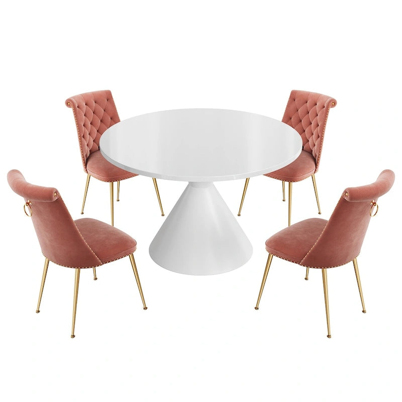 48 Light Luxury White High Gloss Large Countertop Dining Table with Velvet Dining Chair Set