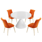 48 Light Luxury White High Gloss Large Countertop Dining Table with Velvet Dining Chair Set
