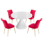 48 Light Luxury White High Gloss Large Countertop Dining Table with Velvet Dining Chair Set