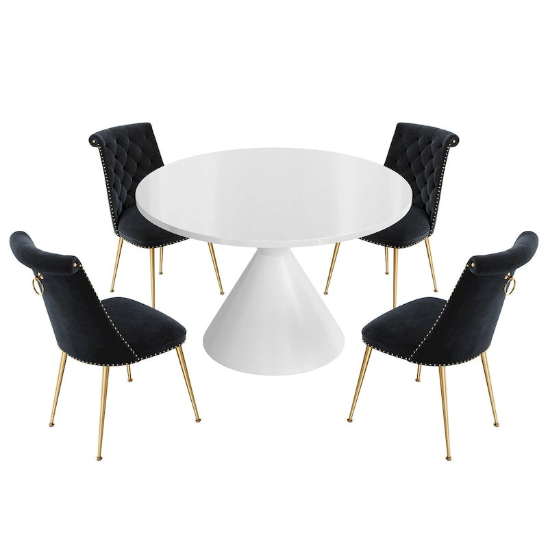 48 Light Luxury White High Gloss Large Countertop Dining Table with Velvet Dining Chair Set