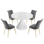 48 Light Luxury White High Gloss Large Countertop Dining Table with Velvet Dining Chair Set