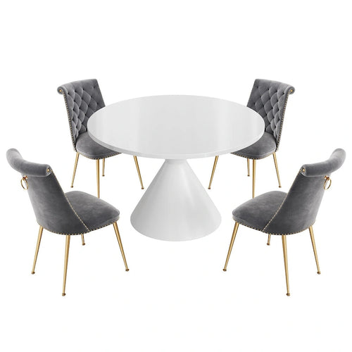 Chair photo - 48 Light White High Gloss Large Countertop Dining Table with Velvet Dining Chair Set