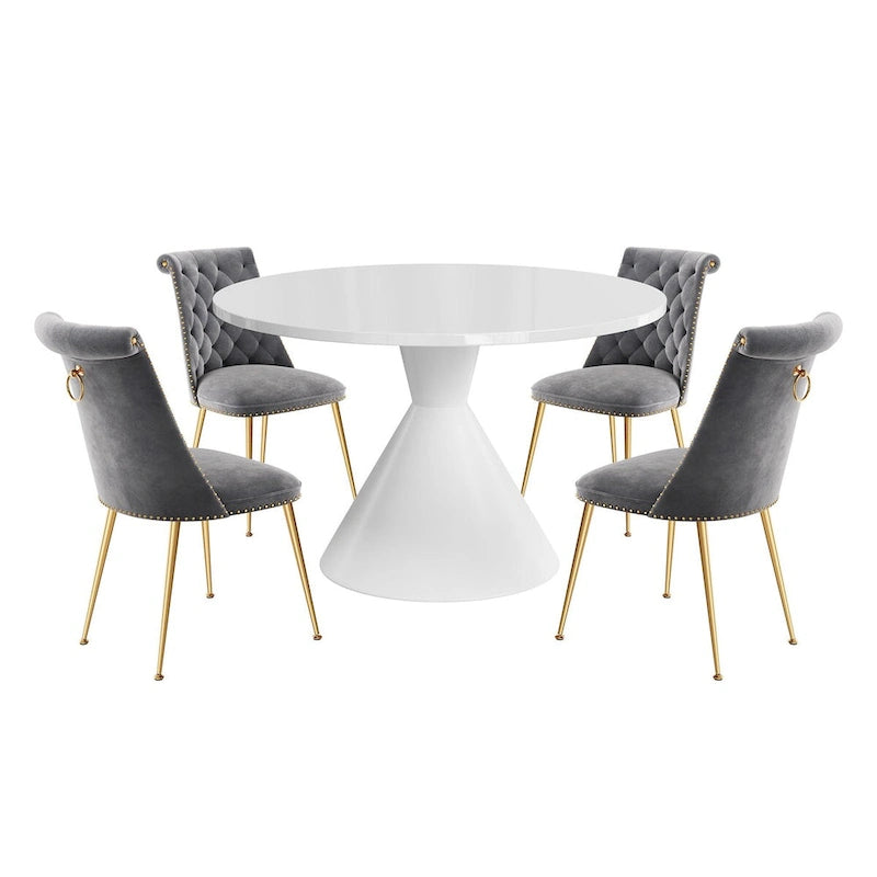48 Light Luxury White High Gloss Large Countertop Dining Table with Velvet Dining Chair Set
