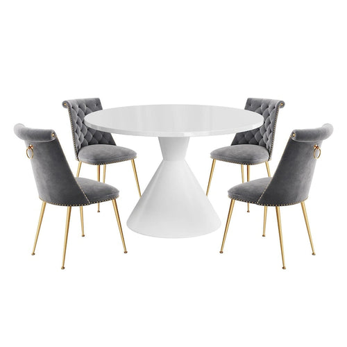 48 Light White High Gloss Large Countertop Dining Table with Velvet Dining Chair Set