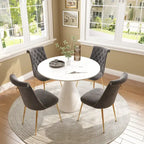 48 Light Luxury White High Gloss Large Countertop Dining Table with Velvet Dining Chair Set