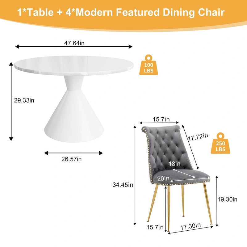 48 Light Luxury White High Gloss Large Countertop Dining Table with Velvet Dining Chair Set