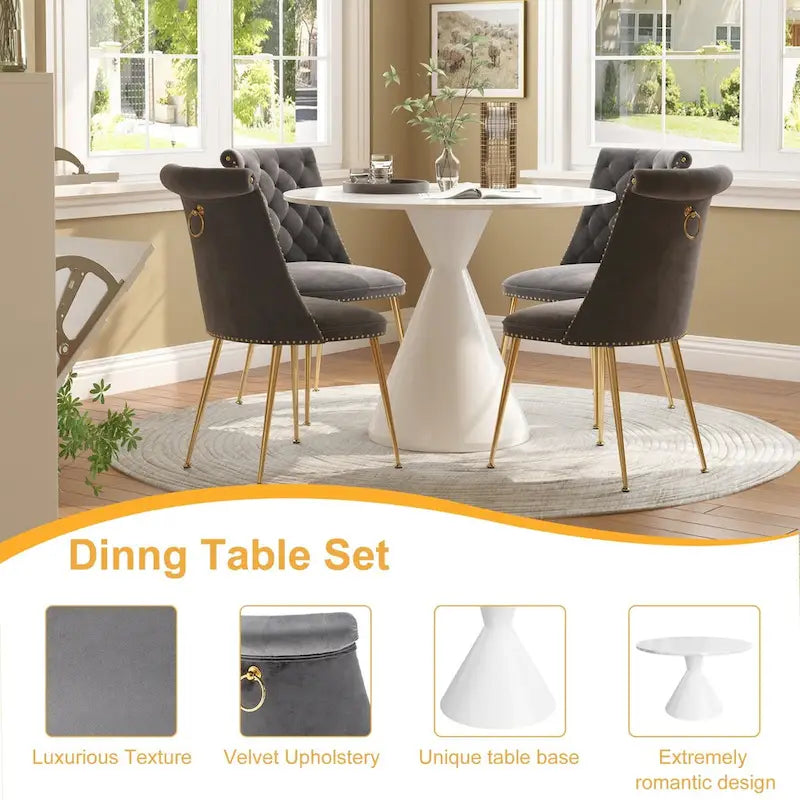 48 Light Luxury White High Gloss Large Countertop Dining Table with Velvet Dining Chair Set