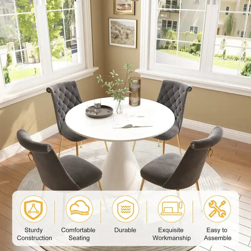 48 Light Luxury White High Gloss Large Countertop Dining Table with Velvet Dining Chair Set