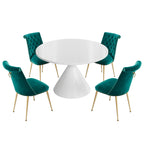 48 Light Luxury White High Gloss Large Countertop Dining Table with Velvet Dining Chair Set