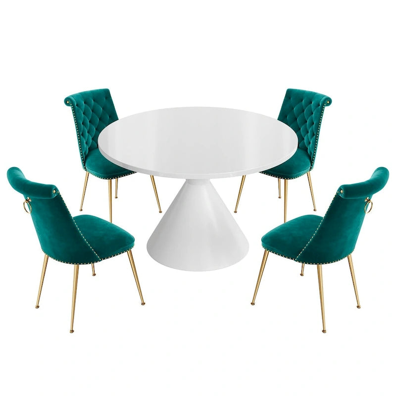 48 Light Luxury White High Gloss Large Countertop Dining Table with Velvet Dining Chair Set