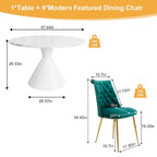48 Light Luxury White High Gloss Large Countertop Dining Table with Velvet Dining Chair Set