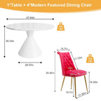 48 Light Luxury White High Gloss Large Countertop Dining Table with Velvet Dining Chair Set