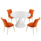 48 Light Luxury White High Gloss Large Countertop Dining Table with Velvet Dining Chair Set