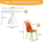 48 Light Luxury White High Gloss Large Countertop Dining Table with Velvet Dining Chair Set