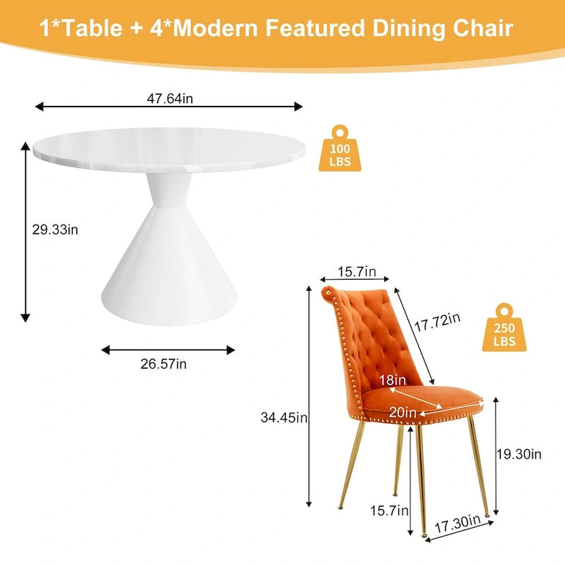 48 Light Luxury White High Gloss Large Countertop Dining Table with Velvet Dining Chair Set