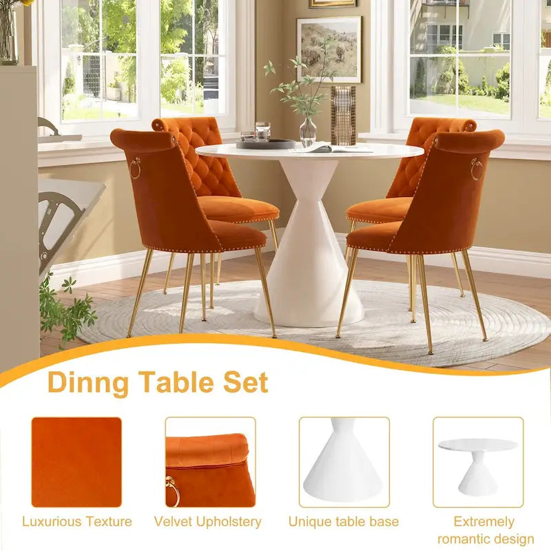 48 Light Luxury White High Gloss Large Countertop Dining Table with Velvet Dining Chair Set