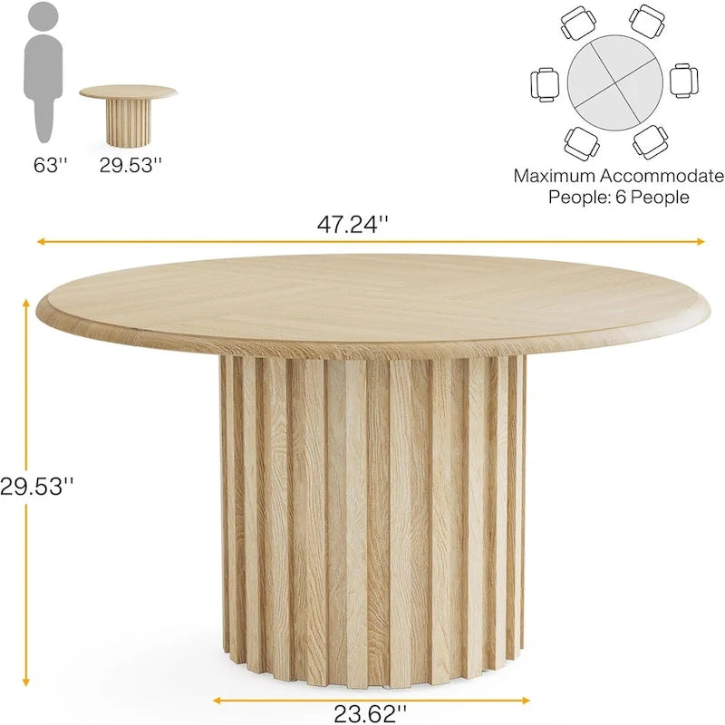 Round Dining Table, 47.24 Farmhouse Kitchen Table, Dinner Table