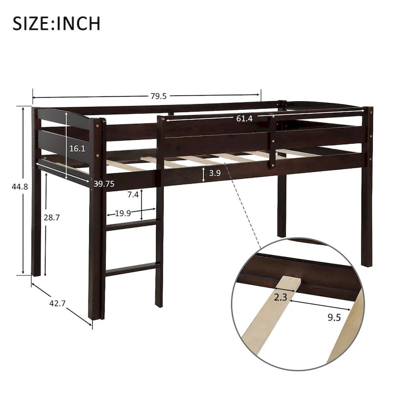 Twin Wood Loft Bed Low Loft Beds with Ladder