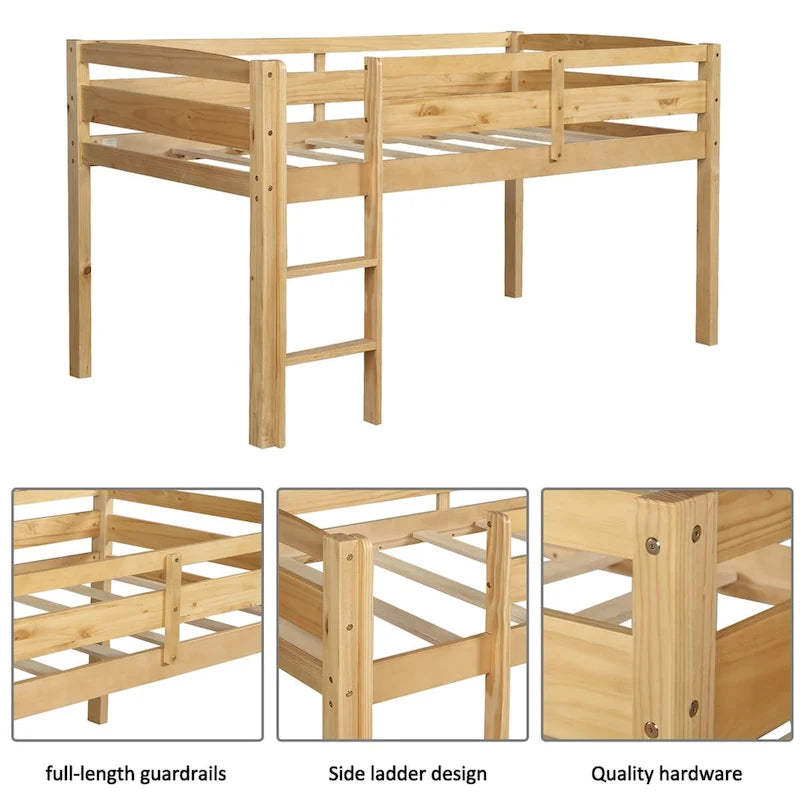 Twin Wood Loft Bed Low Loft Beds with Ladder