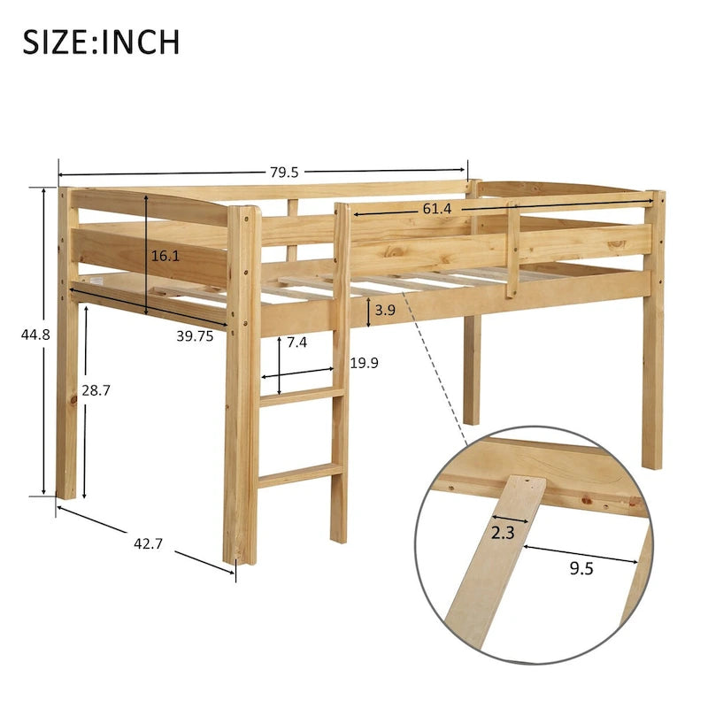 Twin Wood Loft Bed Low Loft Beds with Ladder