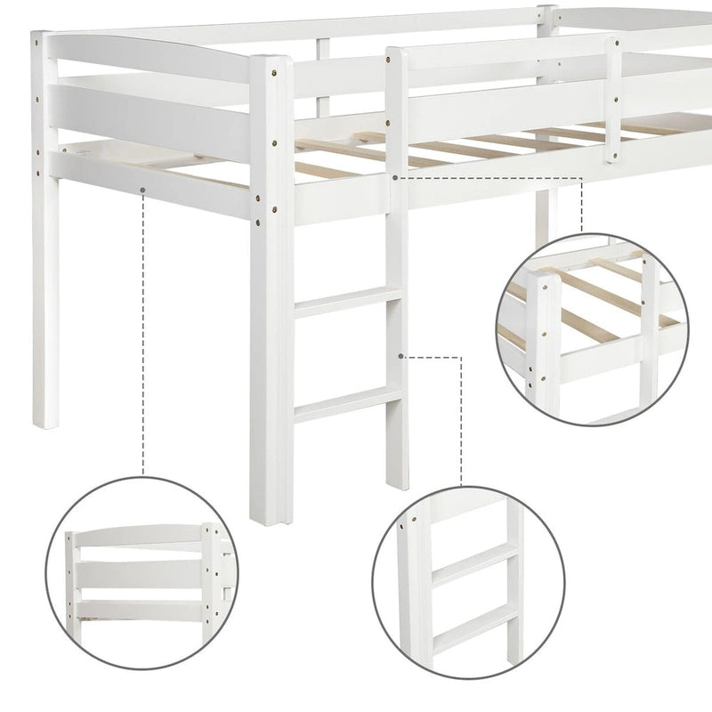Twin Wood Loft Bed Low Loft Beds with Ladder