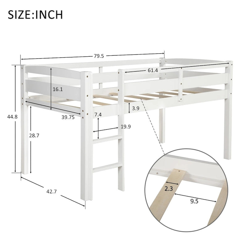 Twin Wood Loft Bed Low Loft Beds with Ladder