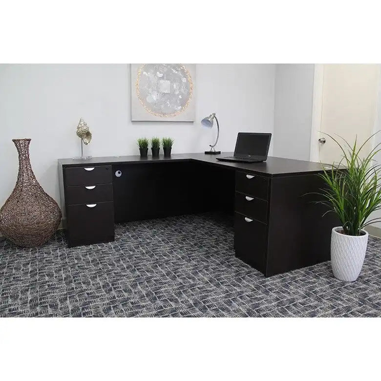 BOSS 71-inch L-Shape Corner Executive Desk with Dual File Pedestals