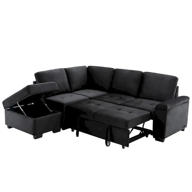 L-Shaped Corner Sectional Sofa Bed with Storage and USB Charging
