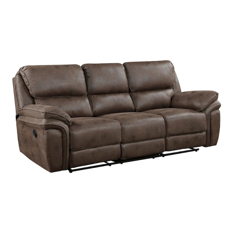 Tony 90 Inch Double Manual Recliner Sofa, Brown Microfiber, Solid Wood
