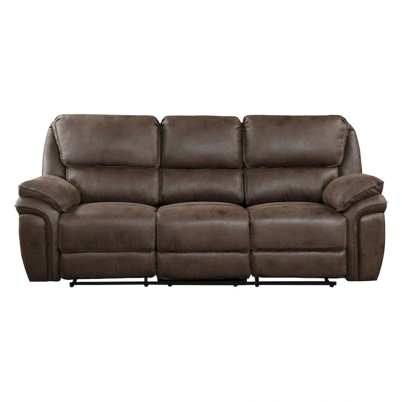 Tony 90 Inch Double Manual Recliner Sofa, Brown Microfiber, Solid Wood