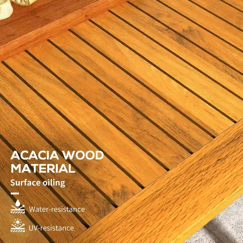 Outsunny Rectangle Patio Table for 6, Outdoor Dining Table with Umbrella Hole, Acacia Wood Table for Garden, Backyard, Deck