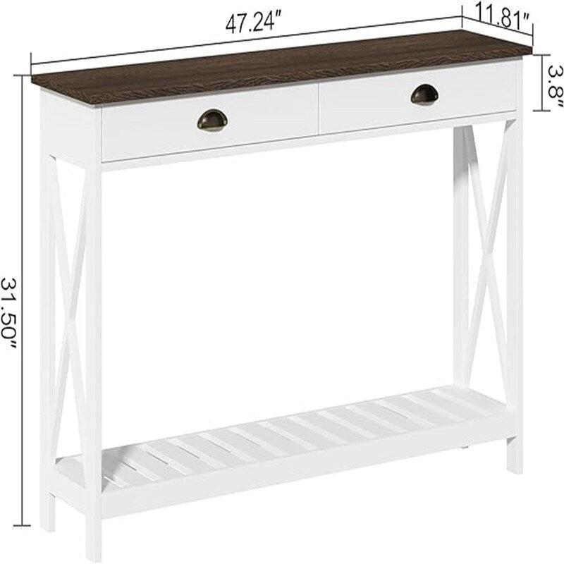47 Farmhouse Console Table with Drawer for Entryway - 11.8D x 47.19W x 31.5H