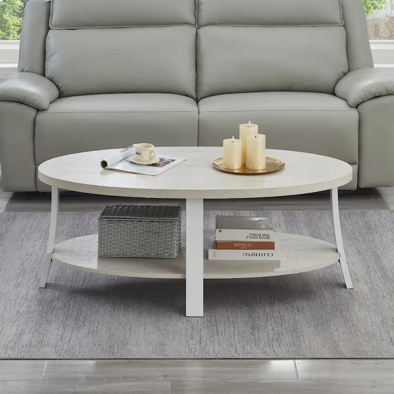 Contemporary Oval Wood Shelf Coffee Table