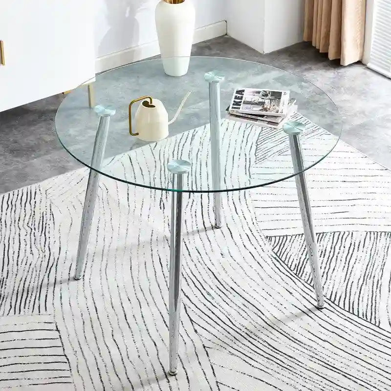 40 Round Glass Tabletop Dining Table with Metal Legs