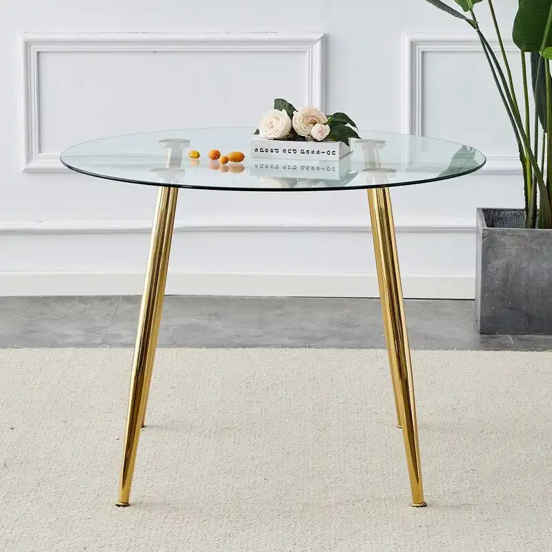 40 Round Glass Tabletop Dining Table with Metal Legs