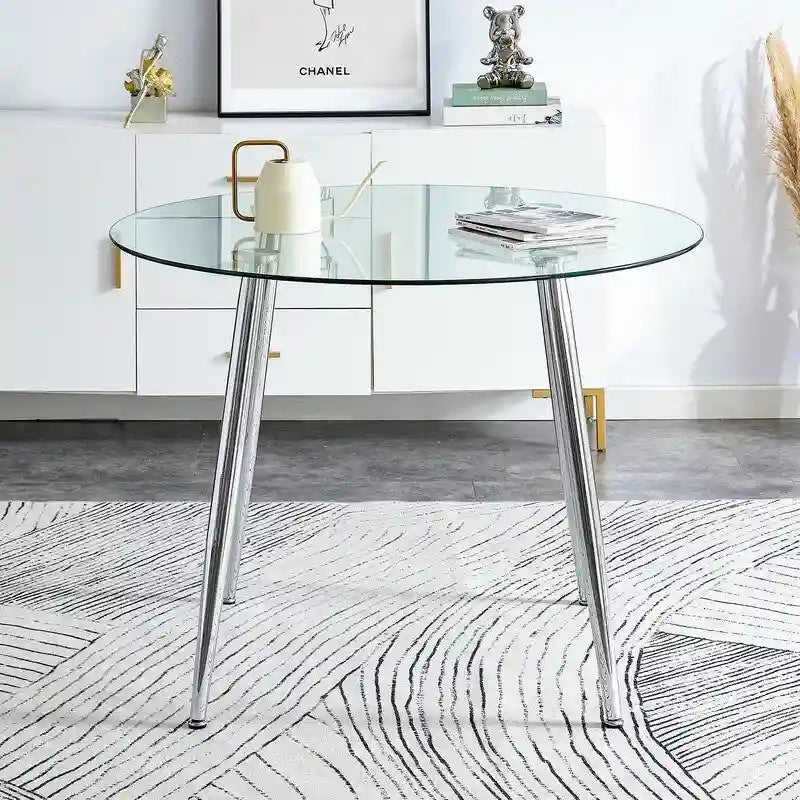 40 Round Glass Tabletop Dining Table with Metal Legs